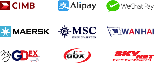 PosLaju, SkyNet, DHL, GDex, Airpak, ABX
